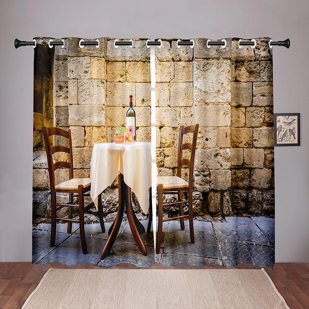 90% Shading Thick Red Wine Cellar Barrel Vintage Blackout Window Curtains For Bedroom Living Room Bathroom Kicthen Door Hall