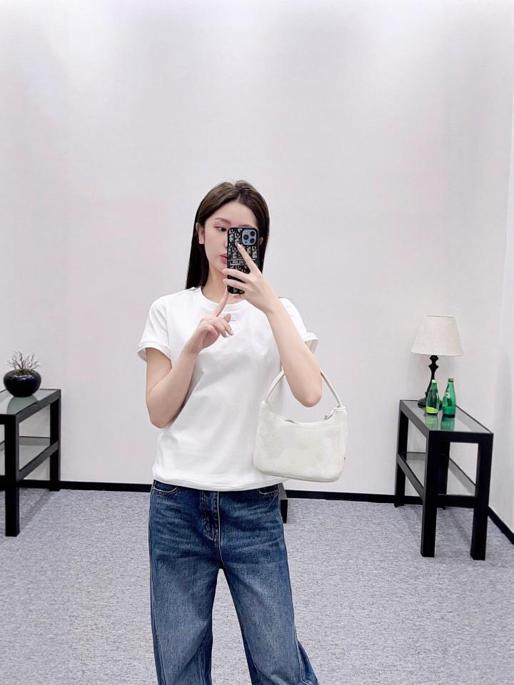 26 Early Spring High-Quality Underwire Short-Sleeve Triangle Logo Slimming Cotton T-Shirt - White Trendy Brand