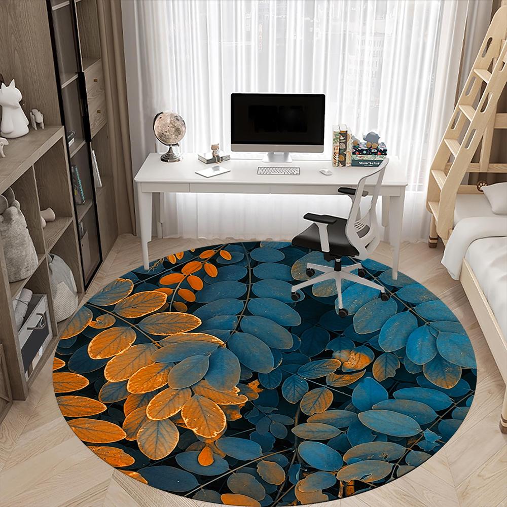 1pc Autumn Leaves Office Round Area Rug, Indoor Mat Suitable ForOffice, Under Office Chairs Bedroom Living Room Home Decor, Room Decot185