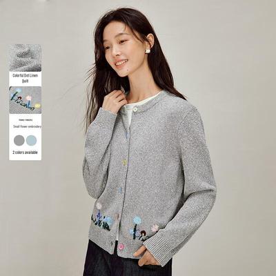 INMAN Dot-Pattern Embroidered Knit Cardigan