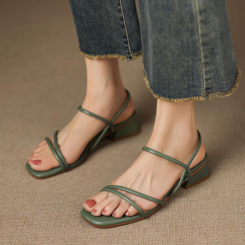 Fashion 2025 New Fashion Thick High Heel Sandals Women Genuine Leather Summer Shoes Woman Punk Buckles Street Fashion Shoes Womens Shoes