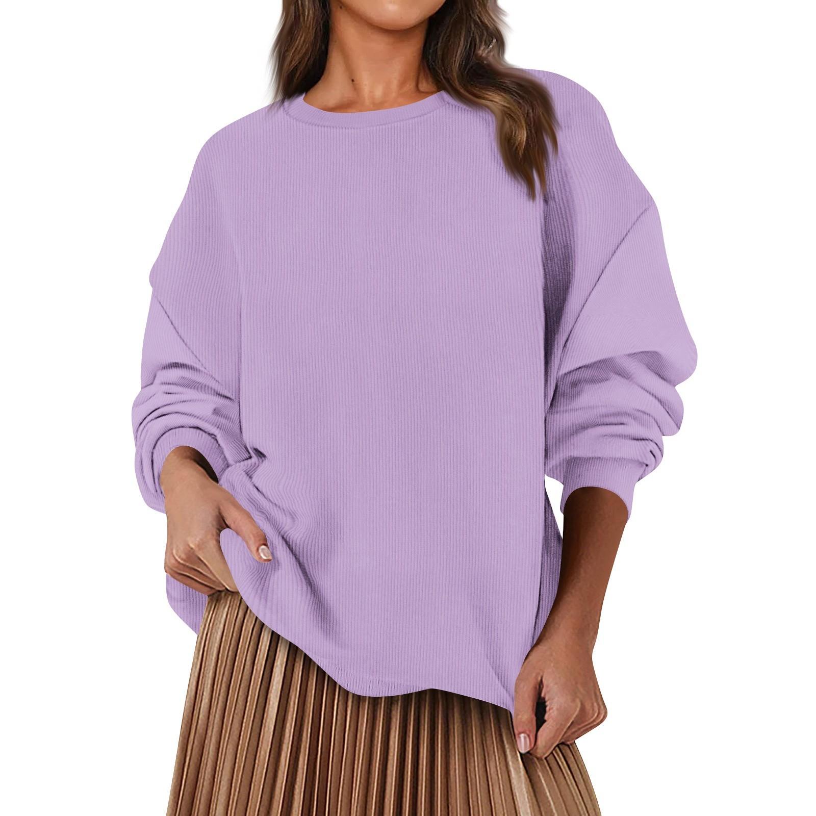 

Женская модная повседневная свободная толстовка с круглым вырезом и длинным рукавом, однотонная XL