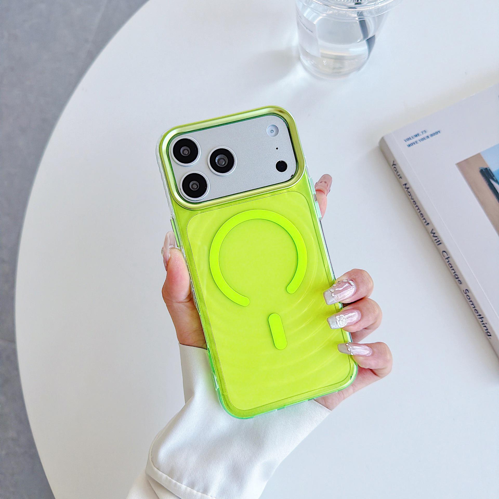 

Wave Pattern Transparent Magnetic Case for iPhone 17 Pro Max, Compatible with iPhone 13/14, Drop-proof Protective Cover iPhone 16 Pro зелёный