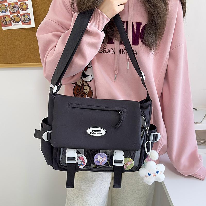 Large-capacity School Bag, Mailman Bag, Women's Transparent and Versatile Simple Shoulder Messenger Bag, College Trend Pain Bag