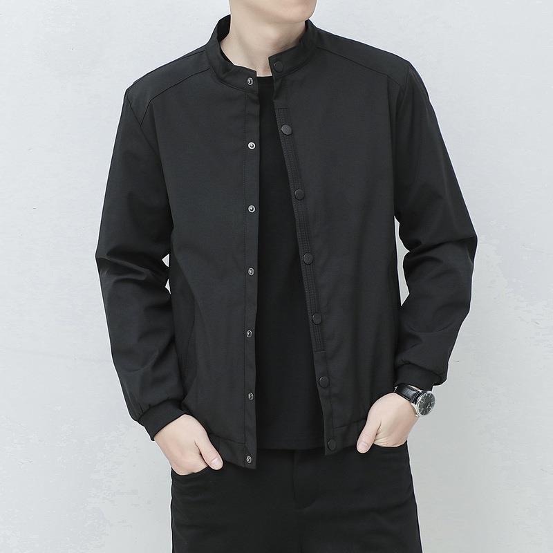 

Men s Olive Green Stand Collar Jacket, Casual Button-Down Bomber Jacket with Pocket Detail M чорний