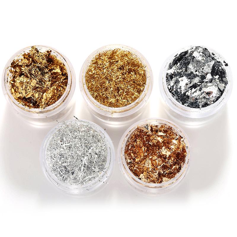Japanese Gold & Silver Foil Nail Art Flakes: DIY Gel Polish Patches for Photo-therapy and Jewelry Design