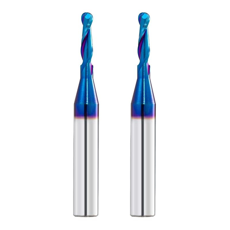 2 PCS CNC Router Bits 1/4inch Shank 1/8inch Cutting Dia Carbide Ball Nose End Mill with Nano Blue Coating for Side Milling End Milling, Finish