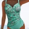 Women's Printed One-piece Drawstring Pleated Slim-fit Swimsuit