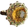 Plated 925 Silver Fireworks Craft Cut Champagne Citrine Nacai 18K Gold Light Luxury Versatile Flower Ring