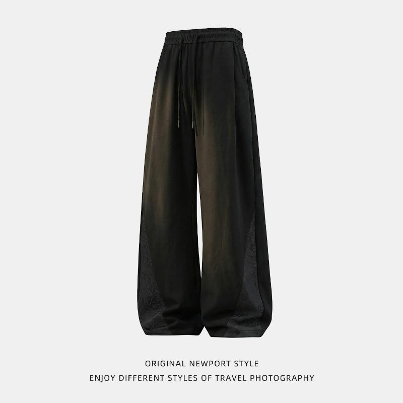 New Chinese Style Jacquard Pleated Breathable Straight Casual Long Pants For Men