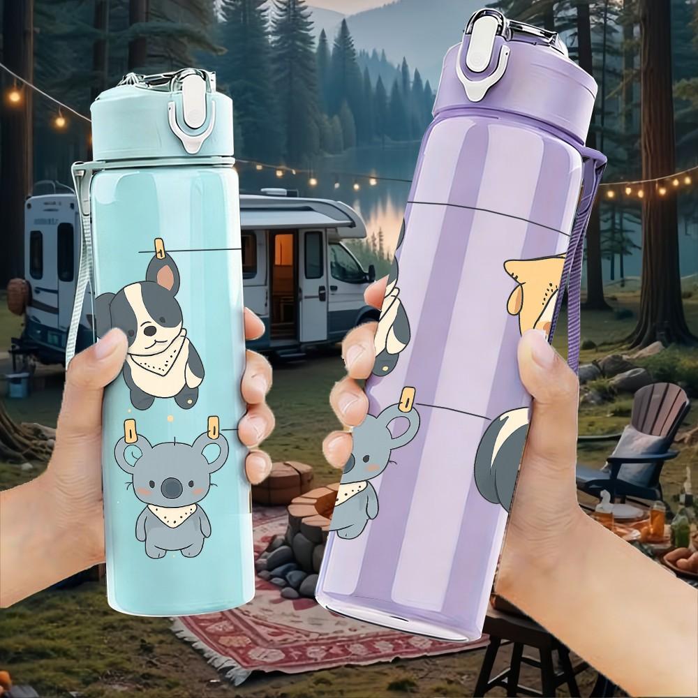 1PC Koala Skull Cartoon 750ml Color Plastic Sports Water Bottle Leakproof Flip Straw Lid Suitable for Sports Office Home Use