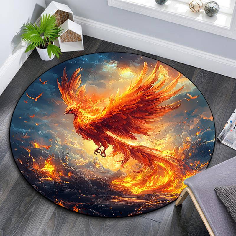 Phoenix Rising Round Area Rug,Carpet Rug for Living Room Bedroom Sofa Playroom Decor,Non-slip Floor Mat