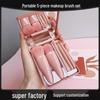 5-Piece Portable Makeup Brush Set with Mirror - Includes Eyeshadow, Powder, Blush, and Travel Brushes