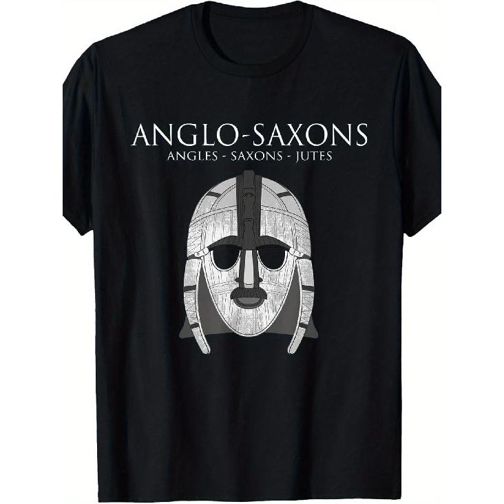 Anglo-Saxon Viking T-Shirt - 100% Authentic Norse History Replica with Viking Shield & Rune Print, Saxon/Jute Tribal Design, Medieval Costume for S чёрный