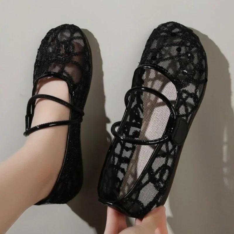 Women's Shoes 2024 High Quality Mesh Women's Flats Breathable Casual Flats Women Hollow Bling Slip on Soft Bottom Shoes Ladies