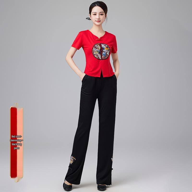 2024 Women's Chinese Style Dancewear: Short Sleeve Fitness Casual Top