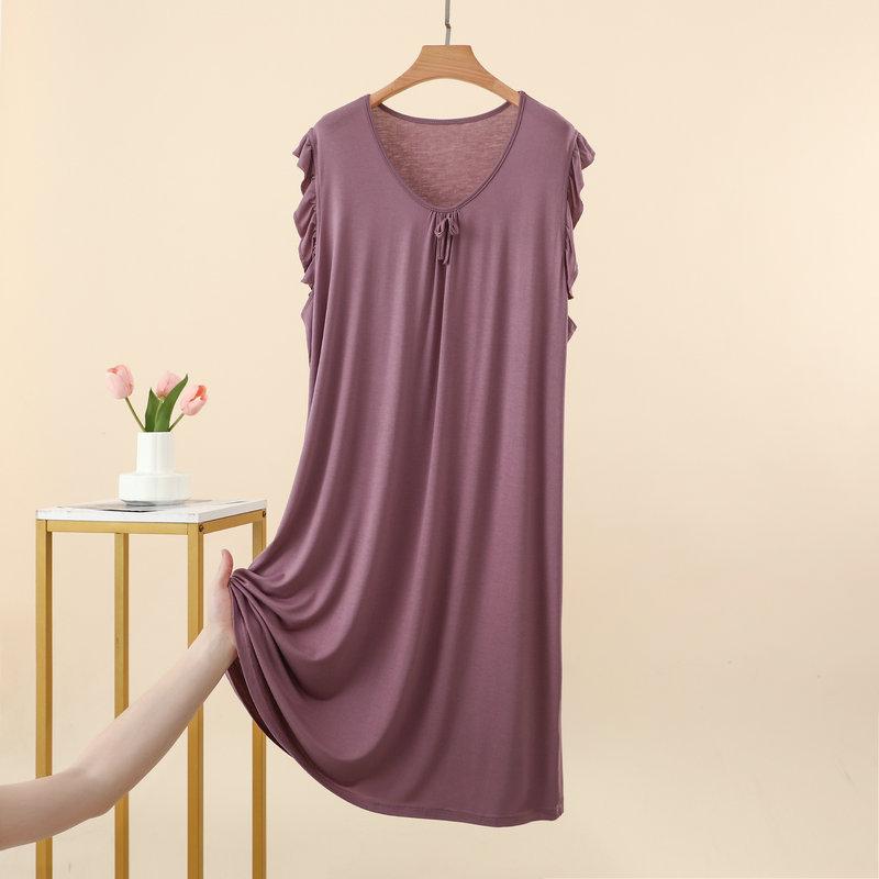 Summer Women's Modal Lace V-Neck Sleeveless Nightdress Loose Plus Size Soft Comfort Sleep Dress Casual Loungewear Home Outdoor Wear
