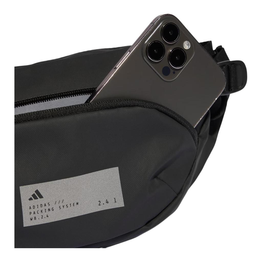 adidas Letter Logo Printed Portable Durable Polyurethane Waist Bag Unisex Waist Bag Black KE0355