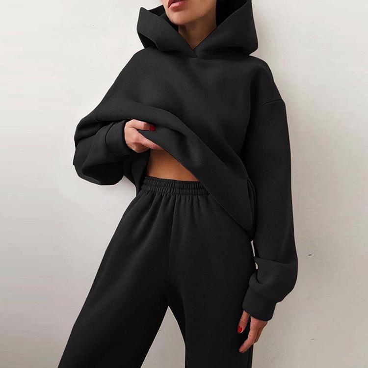 2026 Spring Women's European & American Solid Color Hoodie Sweatshirt & Long Pants Casual Streetwear Two-piece Set