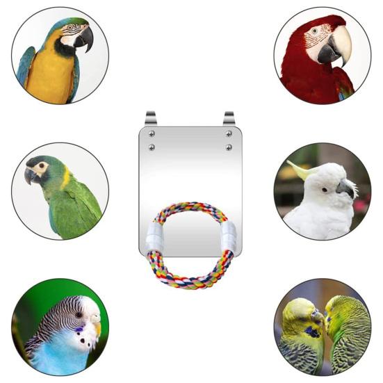 1 Set Parrot Toy Colorful Hanging Bird Mirror with Rope Perch for