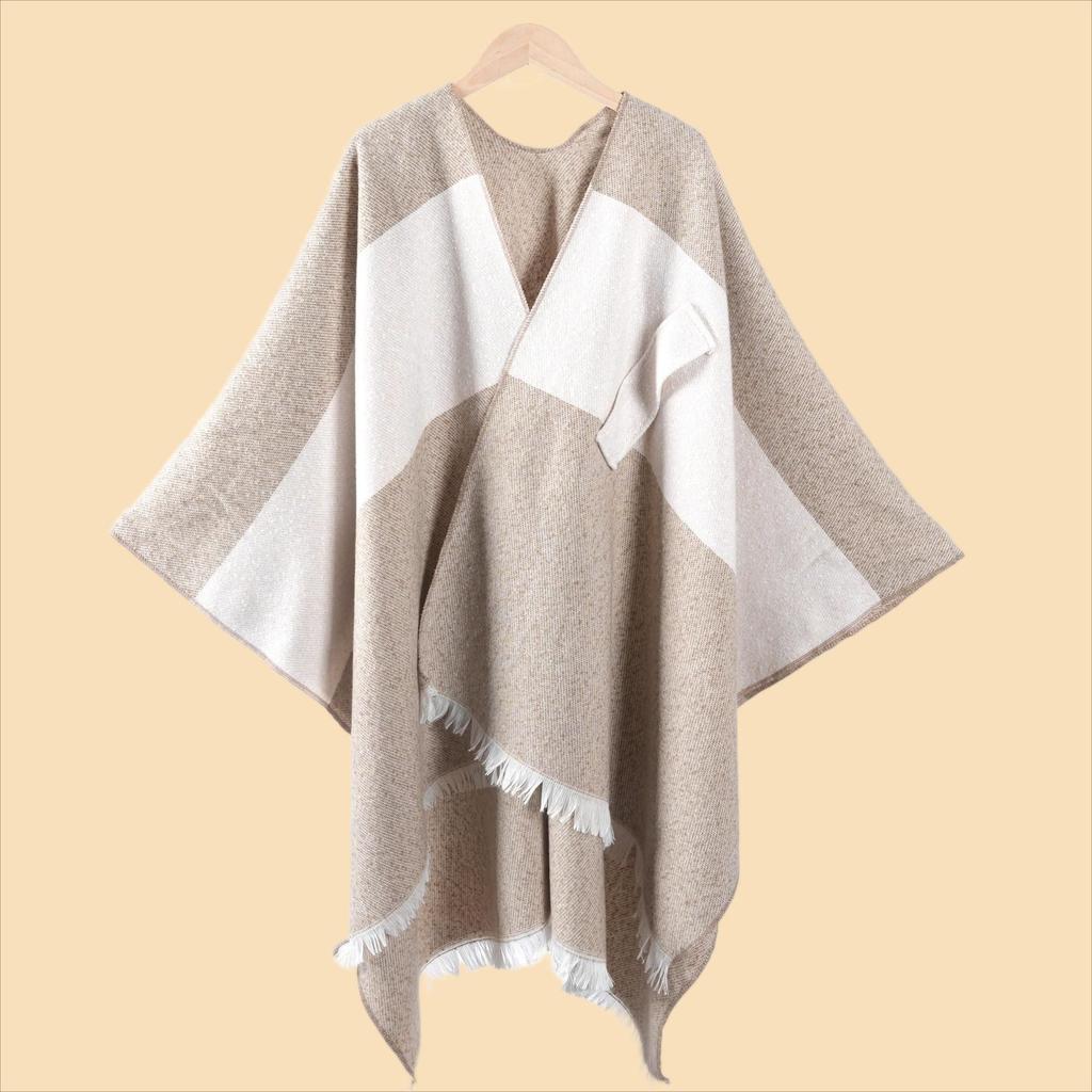 Women'S Warm Cape Simple Double-Sided Solid Color Split Imitation Cashmere Outer Shawl Amazon