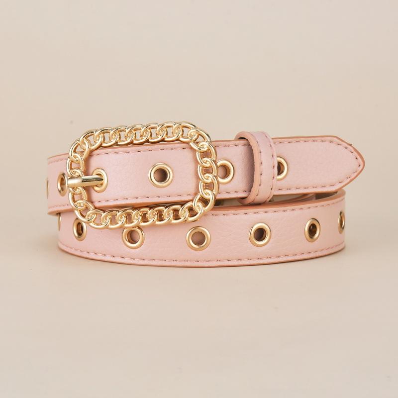

Качественный женский винтажный ремень с золотой пряжкой, тонкий пояс для талии, модный и универсальный аксессуар розовый