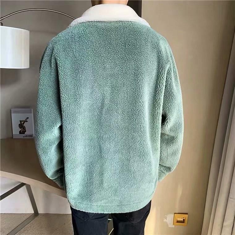 Men's Trendy Winter Wool Jacket with Lapel Collar, Thick Warm Polar Fleece, and Cotton Coat for Teens.