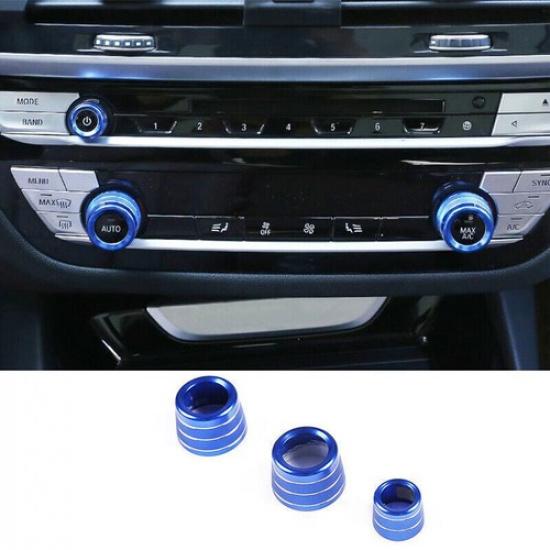 Fit For BMW 7 Series 2016- Blue Aluminum Middle Console Ac Knob Cover Trim