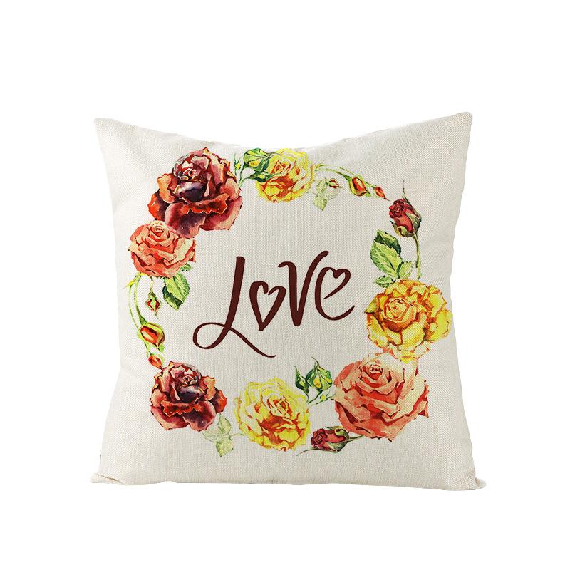 Valentine's Day Pillowcase Floral Series Square Polyester Pillowcase Home Cushion Cover