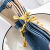 Wedding Napkin Rings Ring, Vintage Branch & Bird Design with Gold Finish, Open-End Holder for Elegant Clip Cloth Linen Dinner Napkins, Banquet