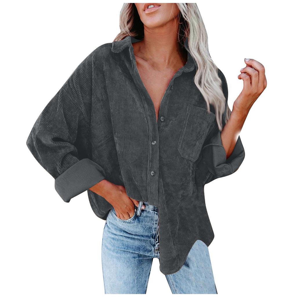 Damen- und Winterhemden Damen einfarbiges Revers lockere Freizeitjacke