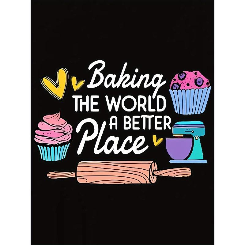 Women's Casual Sports T-Shirt, Round Neck, Short Sleeve, Cake Making Pattern Print, Comfortable Holiday Summer Top