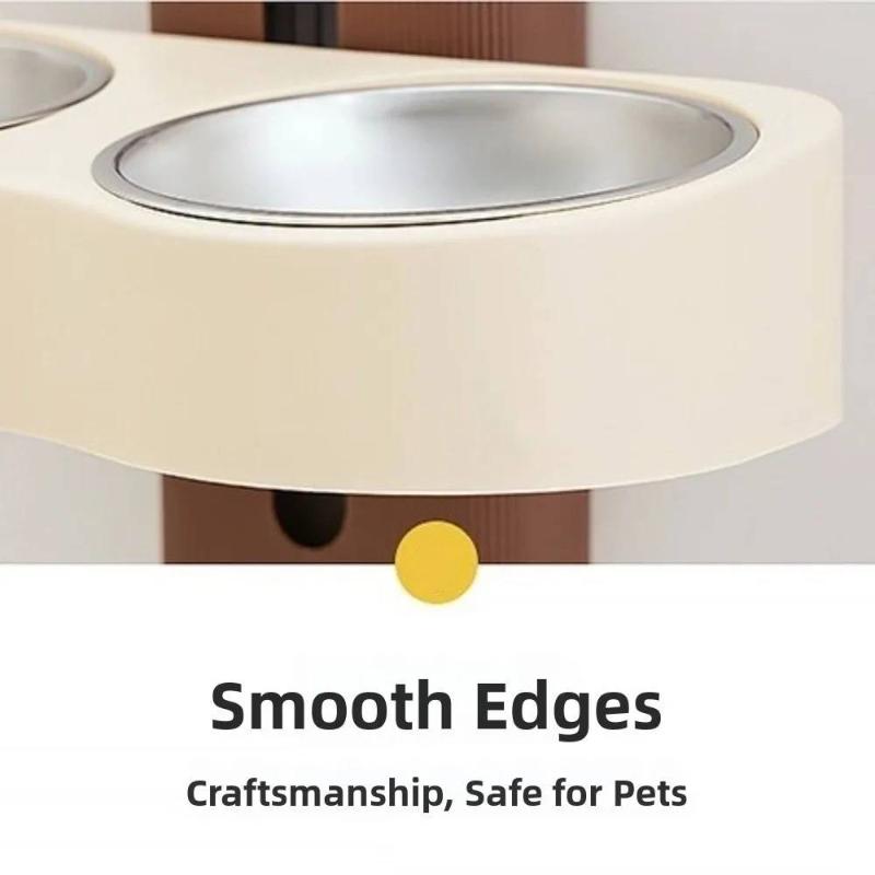Wall Mounted Cats Watering Bowl Space Saving Height Adjustable Dog Eatting Bowl Double Bowl Neck Protection Pet Feeding Bowl