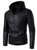 Men's Hooded PU Leather Motorcycle Jacket - Youth Casual Outdoor Faux Leather Jacket