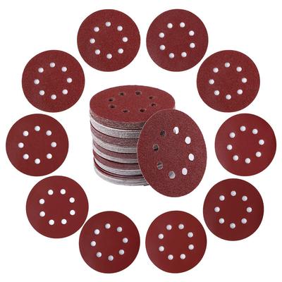 50-Piece 5-Inch 8-Hole Red Aluminum Oxide Sandpaper Disc Set