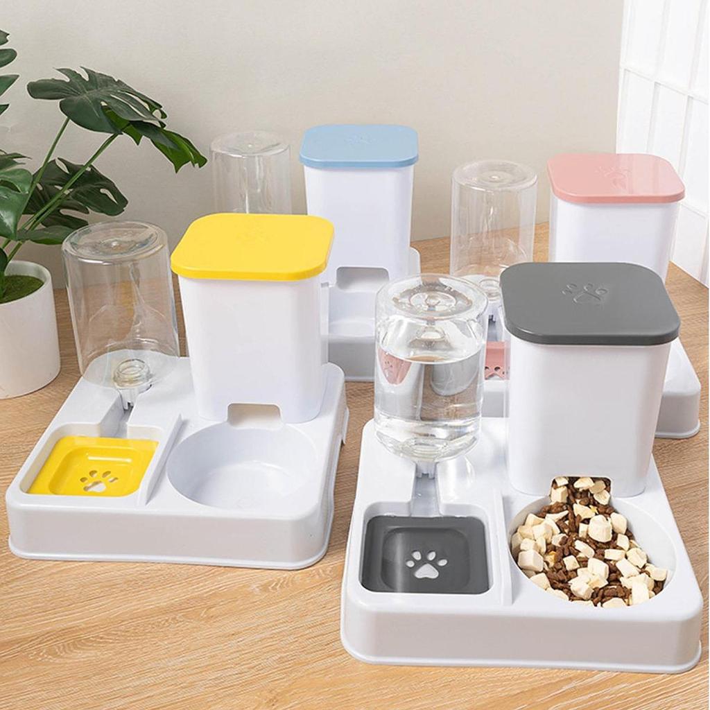 Automatic Dog Cat Feeder 2 In 1 Feeder and Waterer Set Food and Water Supply Portable Removable Dry and Wet Separation