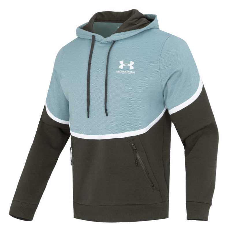 Under Armour Rival Amp Color Block Fleece Hooded Training Sweatshirt Men Sweatshirt Blue 1357090-424