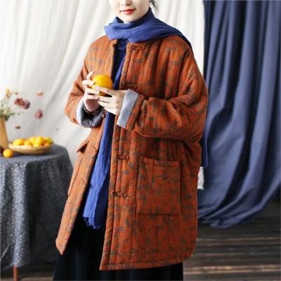 Frauen Vintage Winter Parkas Stehen Warm Plus Baumwolle Mäntel Drucken Floral Patchwork Taschen Taste Chinesischen Stil Parkas