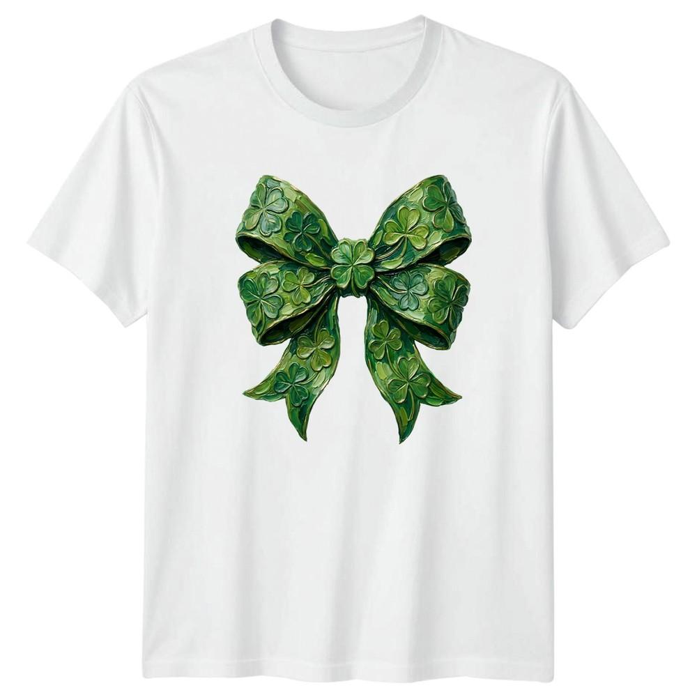 Textured Green Shamrock Bow Design TShirt St Patricks Day Culture S