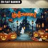 1 piece of 2D flat banner a Halloween banner poster with a horror castle design and a pumpkin monster theme.PMJ