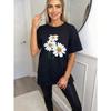 Black Oversized T Shirt With Daisy Flower Print For Casual Wear