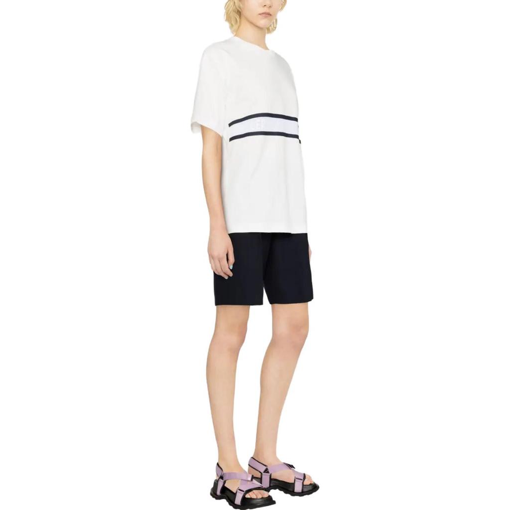 Moncler SS23 Logo Gestreiftes Print Rundhals Kurzarm Drop Shoulder T-Shirt Damen Oberteile I10938C00027829HP033