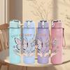 1PC You Got This Floral Butterfly Art 750ml Color Plastic Sports Water Bottle Leakproof Flip Straw Lid Suitable for Sports Office Home Use