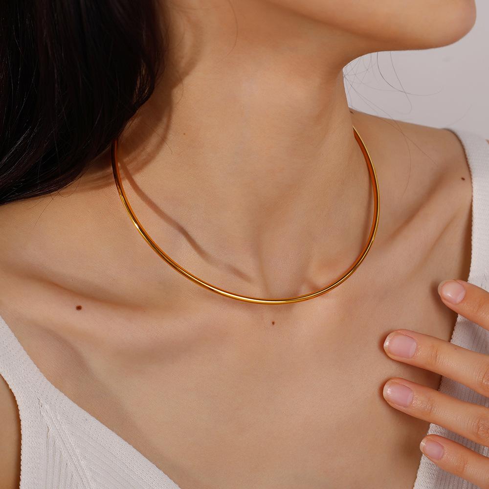Fashion Minimalist Smooth C-shape Adjustable Bracelet & Clavicle Chain, Stainless Steel Daily Jewelry Set