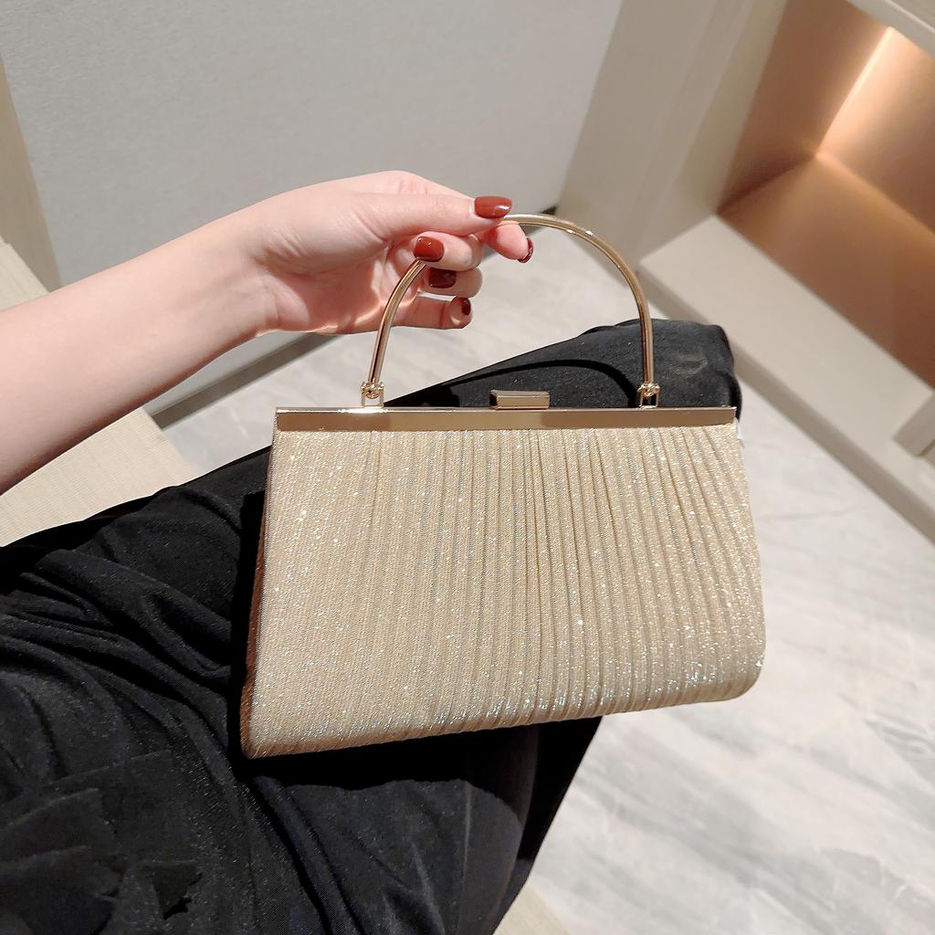 Women's Classic Pleated Evening Bag Handbag Sparkling Party Bag Evening Bag Dress Bag Prom Handbag Chain Bag