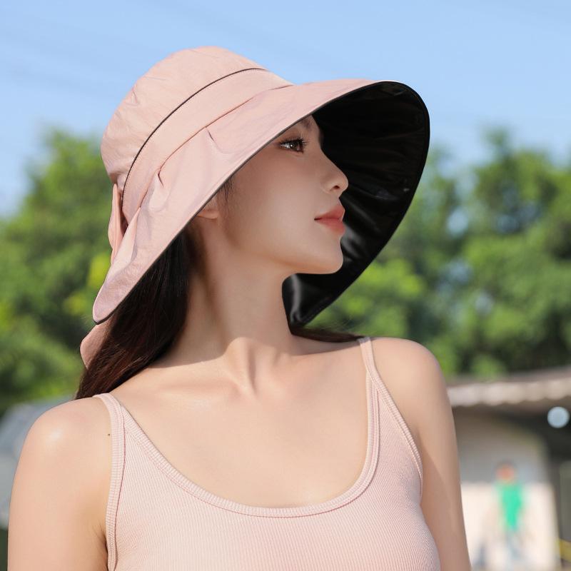

Summer new hat women s versatile bow bucket hat vinyl sun hat folding sun hat tide One Size
