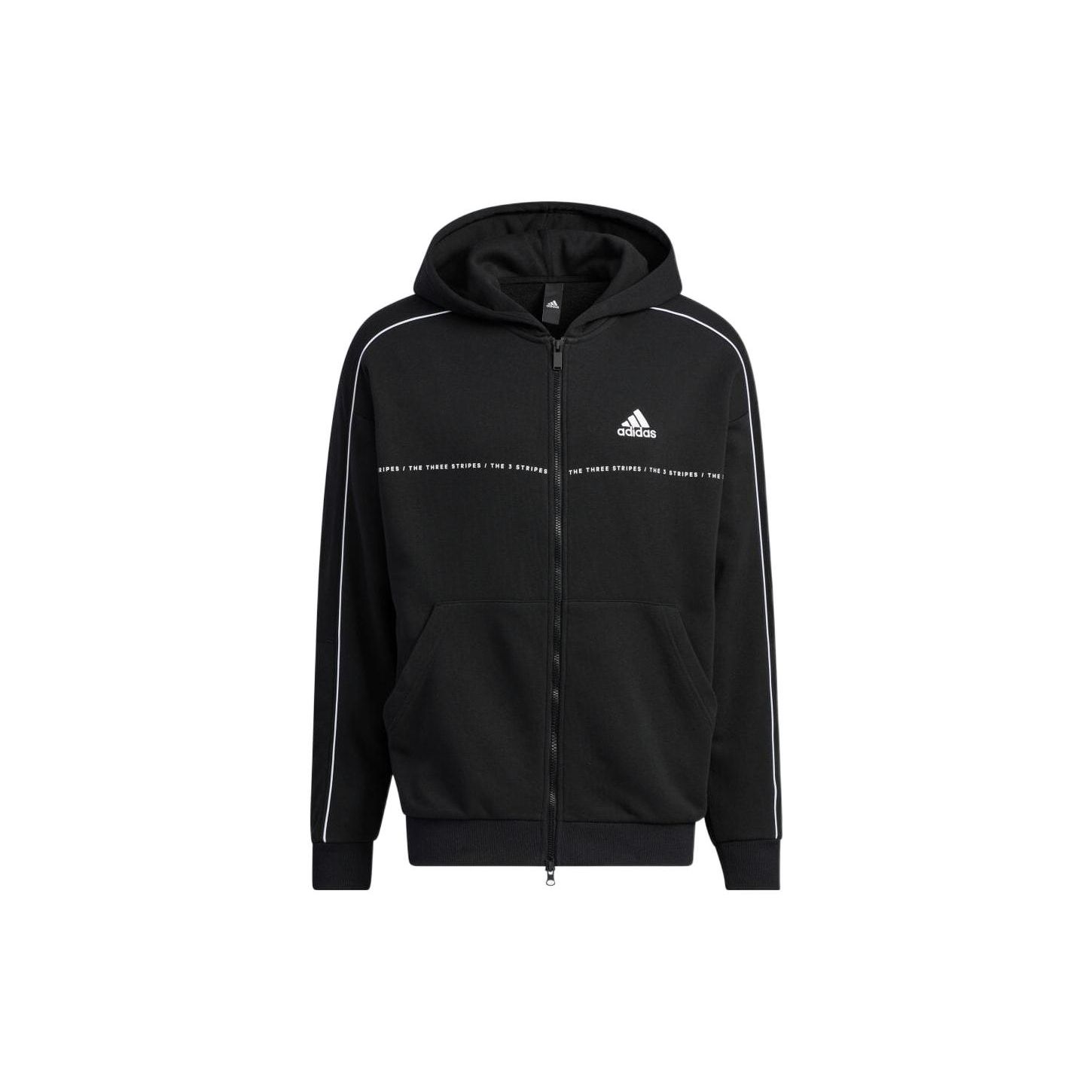 adidas Unisex Black Word Print Full-Zip Hooded Sweatshirt IA9435 XL