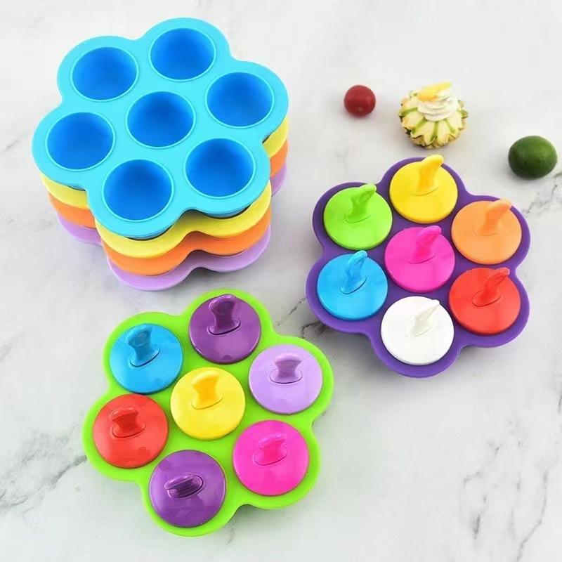 7 Grids DIY Ice Cream Popsicle Silicone Mold Ice Cream Ball Maker Popsicles Molds Baby Fruit Shake Home Kitchen Accessories Tool