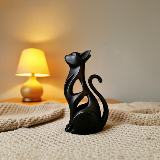 3D Printed Hollow Cat Figurine Modern Abstract Sitting Kitten Statue Artistic Animal Sculpture