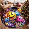 PAC Pattern Round Rug, Indoor/Outdoor Mat, for Picnic, Gameroom, Bedroom, Office, Living Room, Home Decor Carpet, Birthday Gift